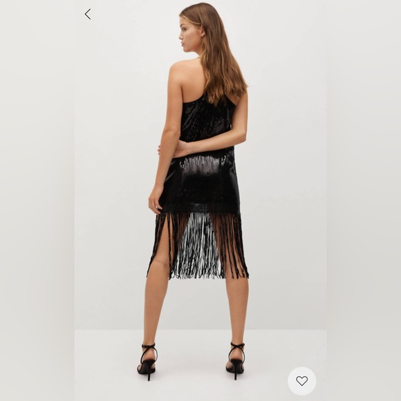MNG Mango Black Sequins Fringe Party Evening Cocktail Gatsby Inspired Dress - Picture 6 of 10